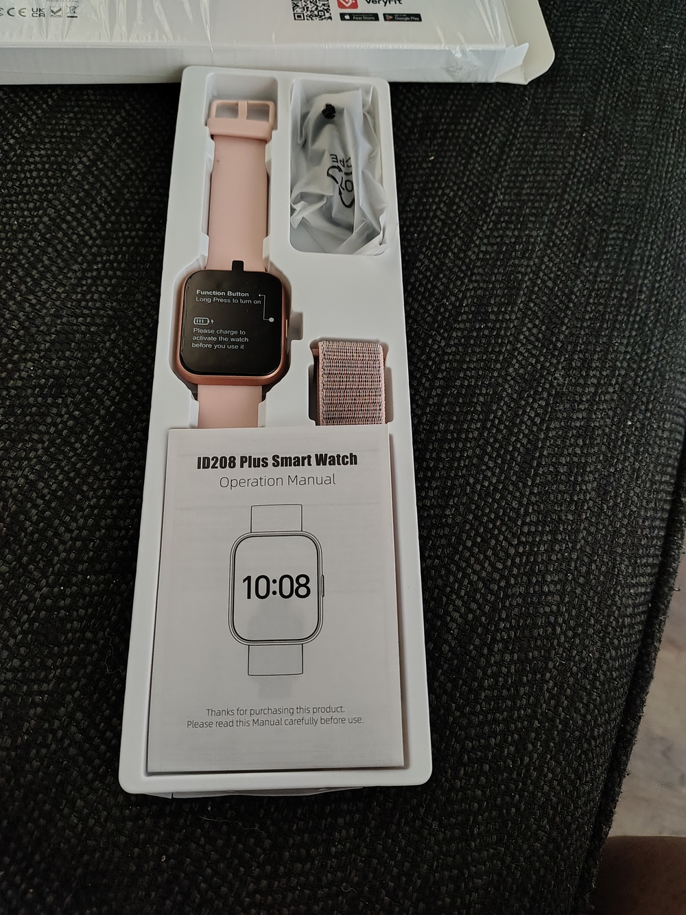 ID208 Plus Smart Watch – Pink Silicone with Woven Pink Band
